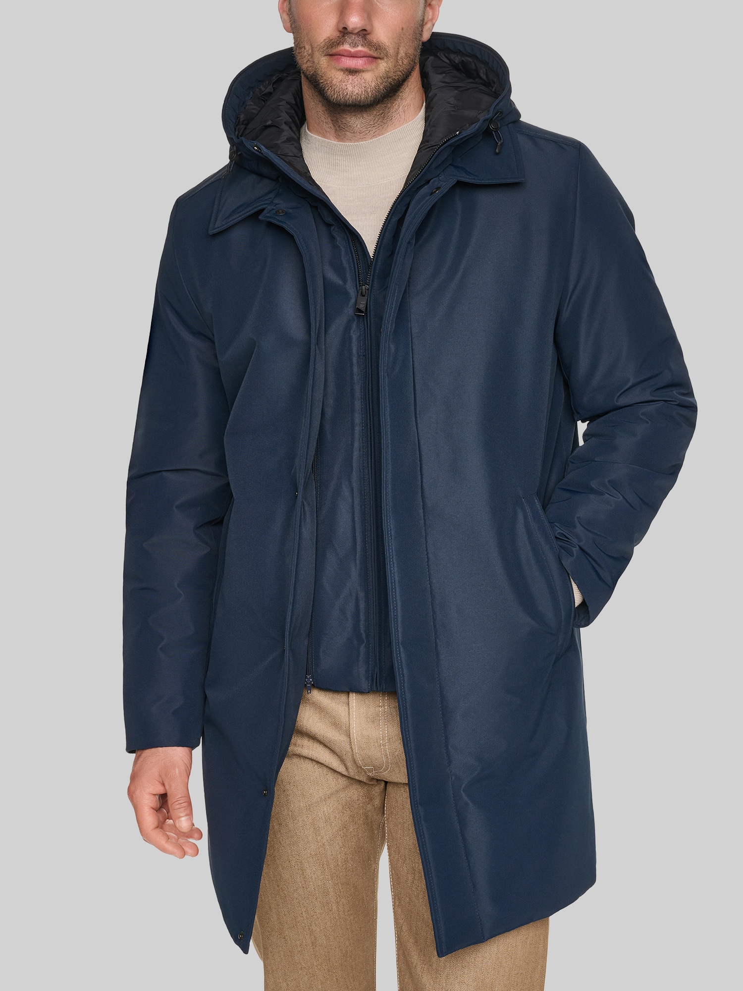 Andrew Marc Classic Mackintosh Raincoat with Bib, Ink - Blue
