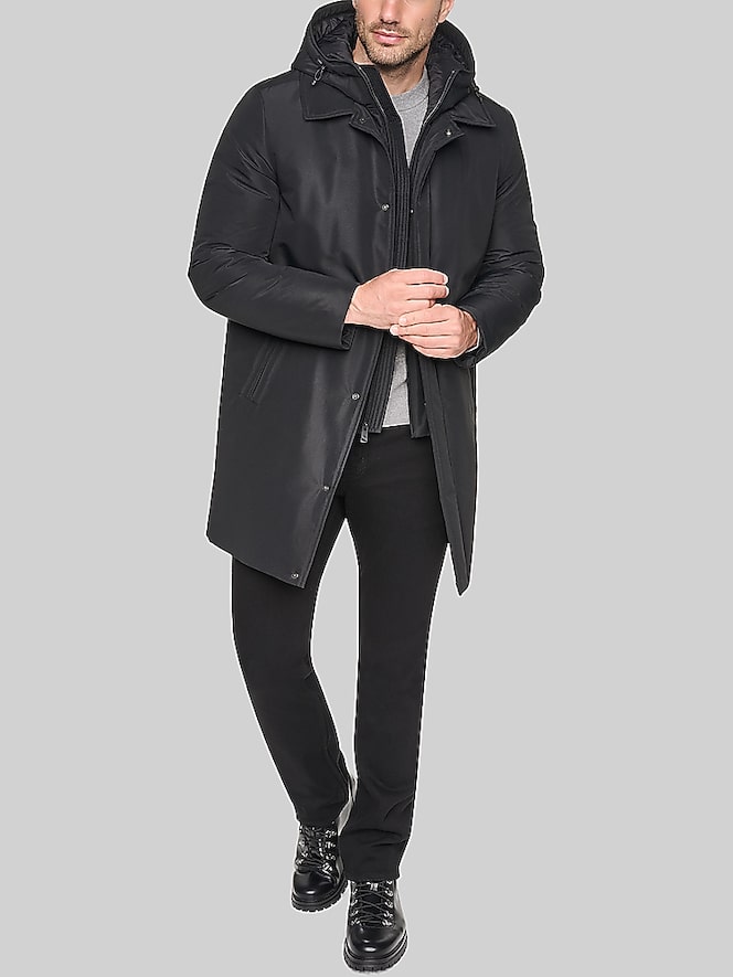 Andrew Marc Classic Mackintosh Raincoat with Bib, Black Solid - Image 3 of 7