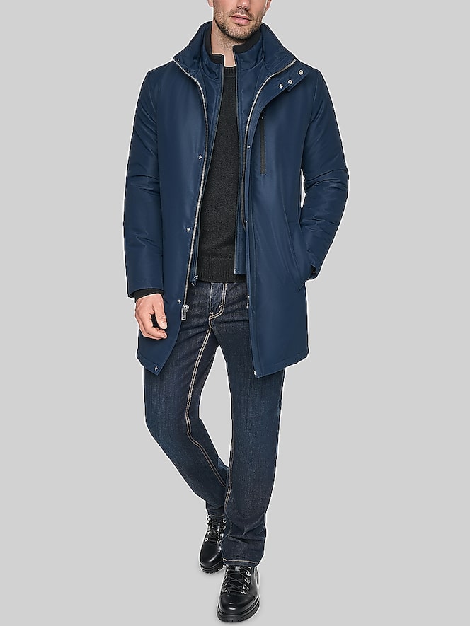 Andrew Marc Regular Fit Classic Stand Collar Raincoat