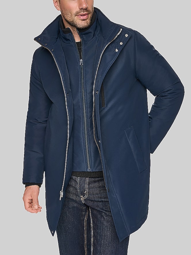 Andrew Marc Regular Fit Classic Stand Collar Raincoat