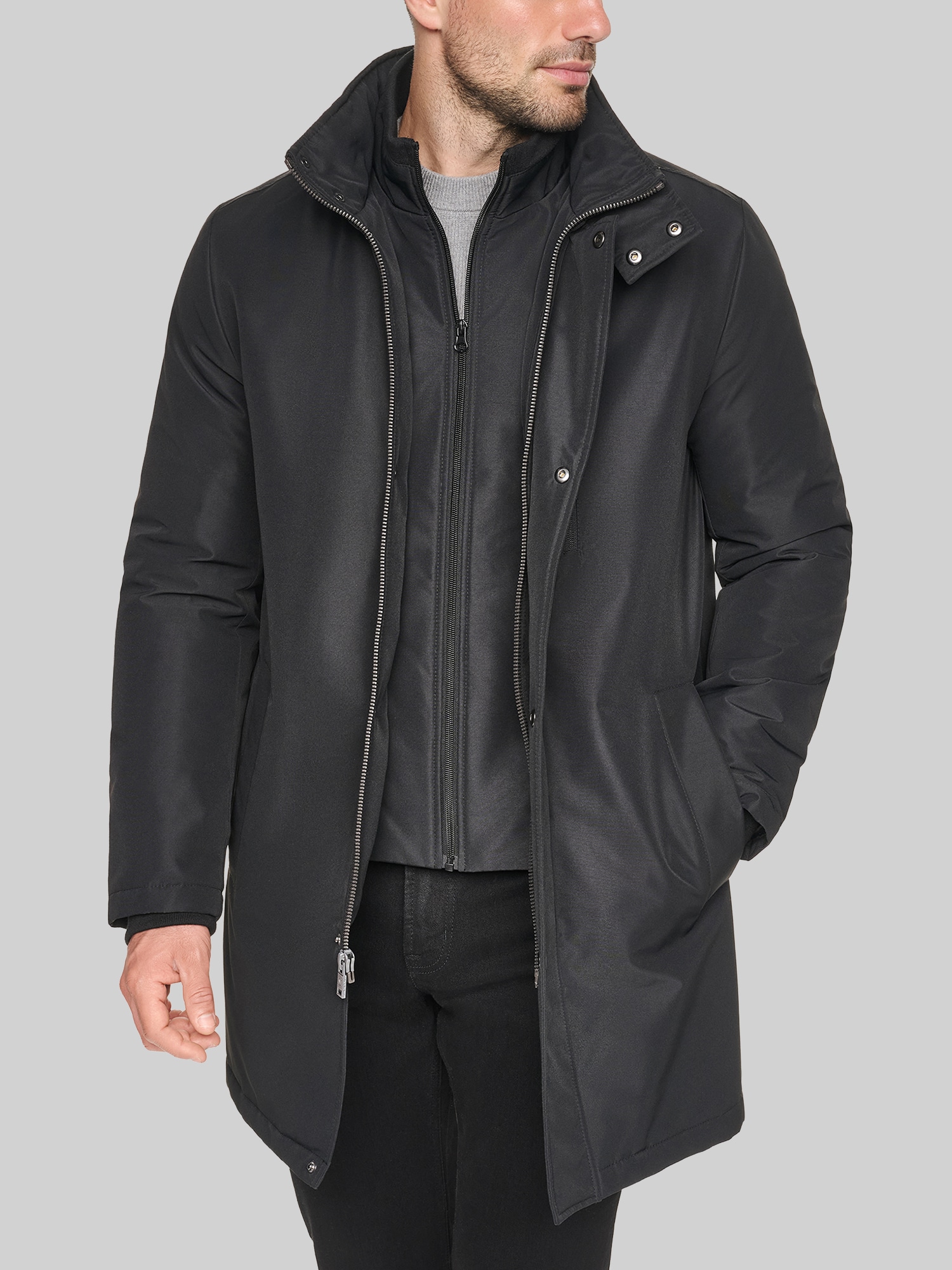 Regular Fit Classic Stand Collar Raincoat