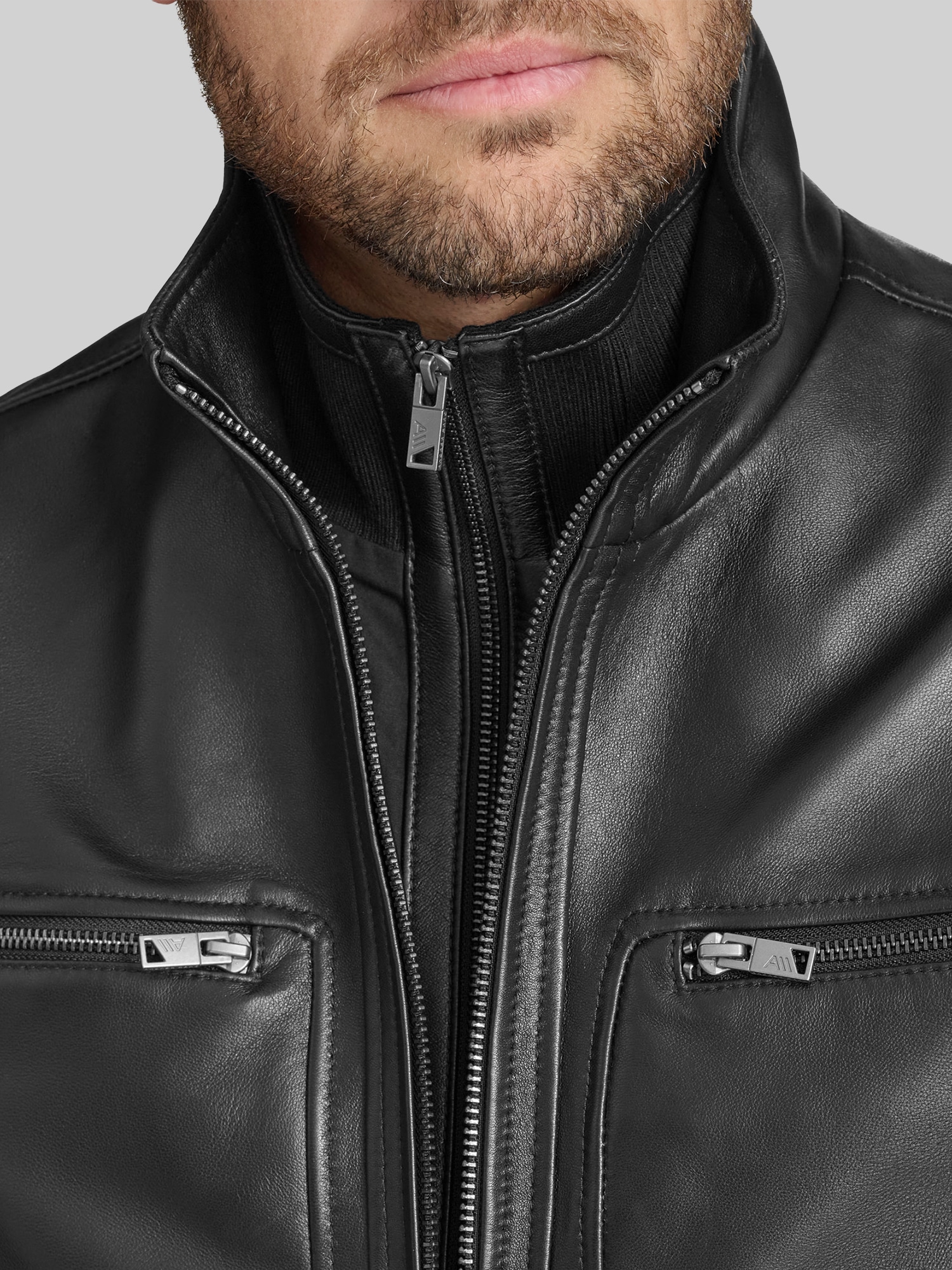 Lambskin Stand Collar Jacket with Bib