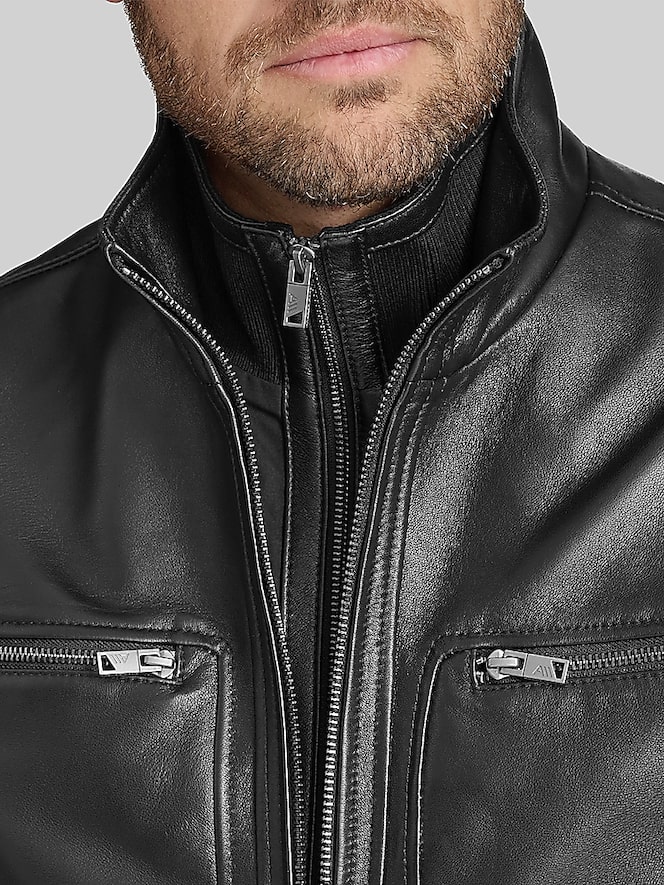 Andrew Marc Lambskin Stand Collar Jacket with Bib