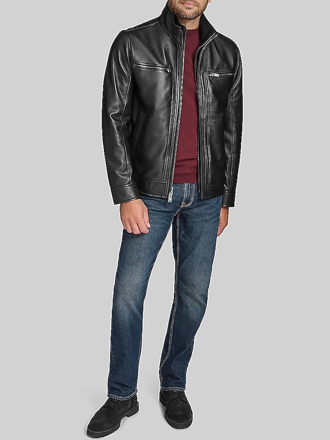 Andrew Marc Lambskin Stand Collar Jacket with Bib