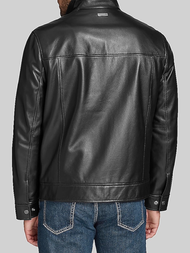 Andrew Marc Lambskin Stand Collar Jacket with Bib