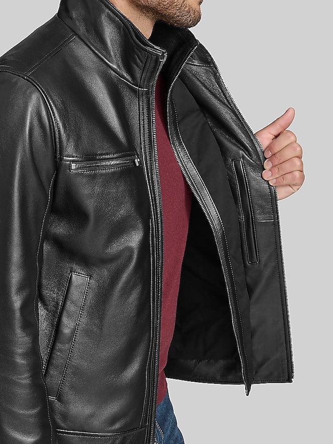 Andrew Marc Lambskin Stand Collar Jacket with Bib