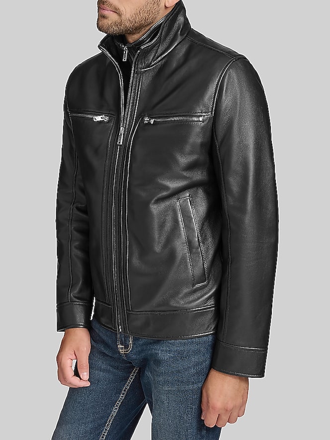 Andrew Marc Lambskin Stand Collar Jacket with Bib