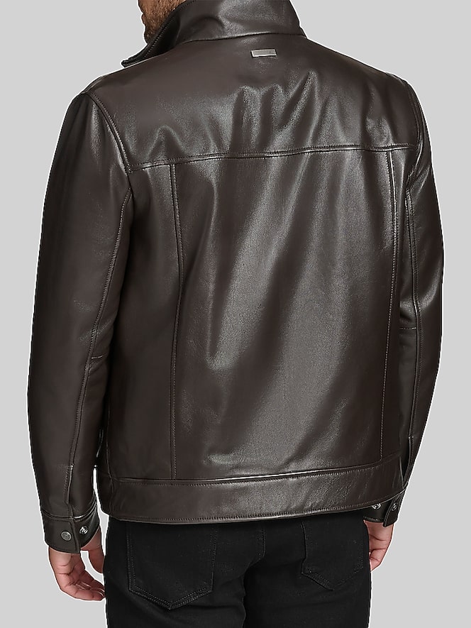 Andrew Marc Lambskin Stand Collar Jacket with Bib, Dark Brown - Image 4 of 7