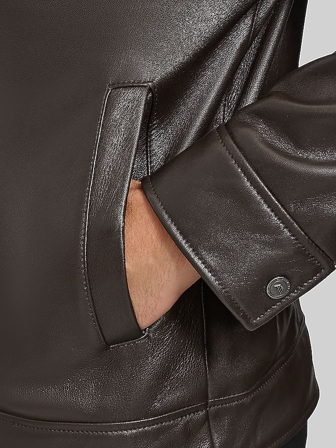 Andrew Marc Lambskin Stand Collar Jacket with Bib, Dark Brown - Image 5 of 7