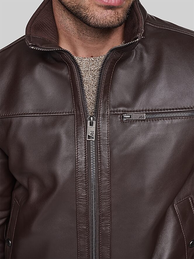 Andrew Marc Lambskin Stand Collar Jacket with Faux Fur Liner