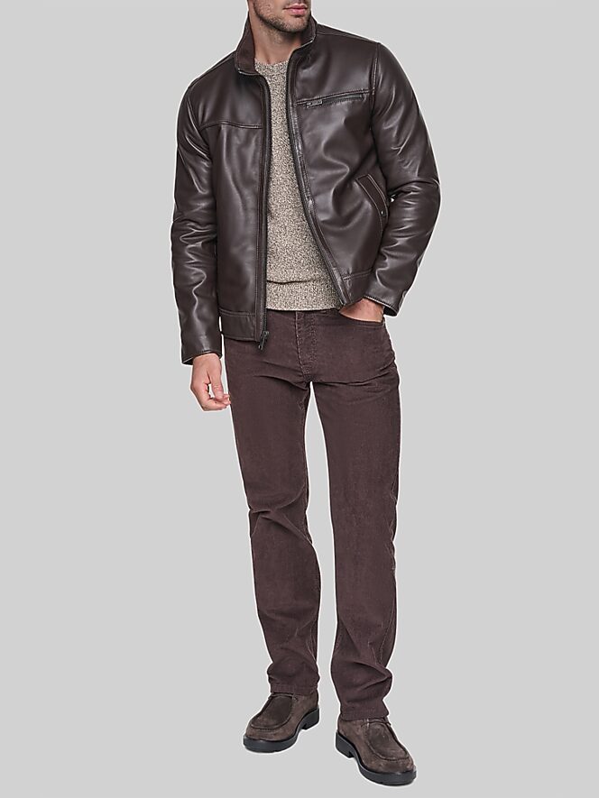 Andrew Marc Lambskin Stand Collar Jacket with Faux Fur Liner