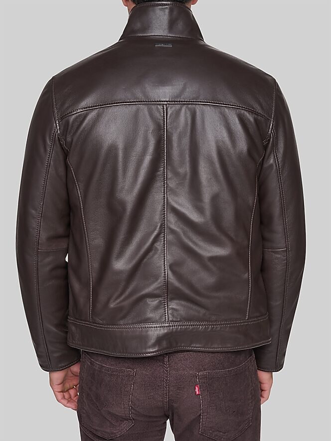 Andrew Marc Lambskin Stand Collar Jacket with Faux Fur Liner