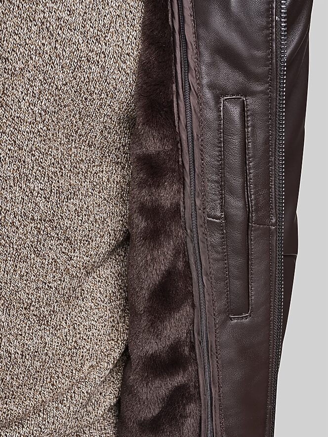 Andrew Marc Lambskin Stand Collar Jacket with Faux Fur Liner