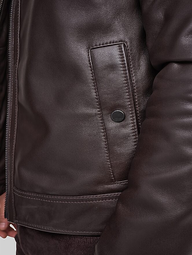 Andrew Marc Lambskin Stand Collar Jacket with Faux Fur Liner