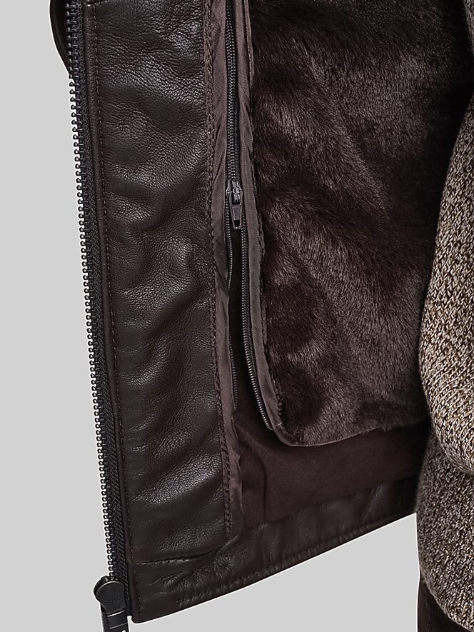 Andrew Marc Lambskin Stand Collar Jacket with Faux Fur Liner