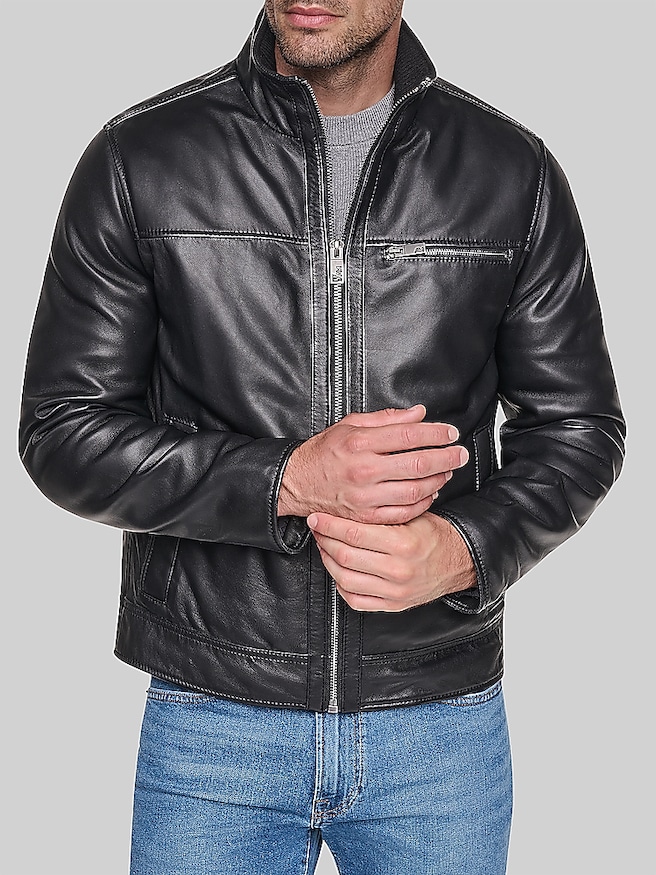 Andrew Marc Lambskin Leather Jacket with Liner Black