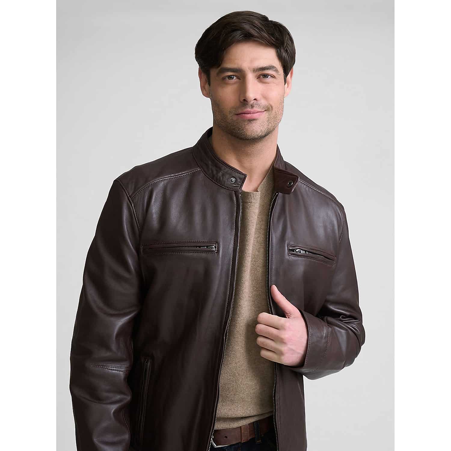 Mauritius Men's Blaco Timeless Nappa Leather Jacket, Mahogany / Brown - Size: Large