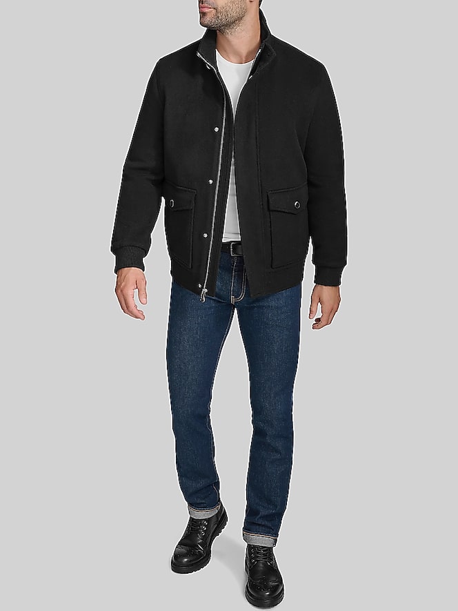 Cole Haan Wool Blend Stand Collar Bomber Jacket