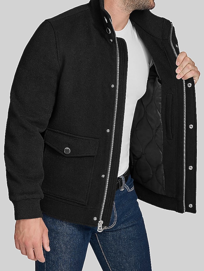 Cole Haan Wool Blend Stand Collar Bomber Jacket