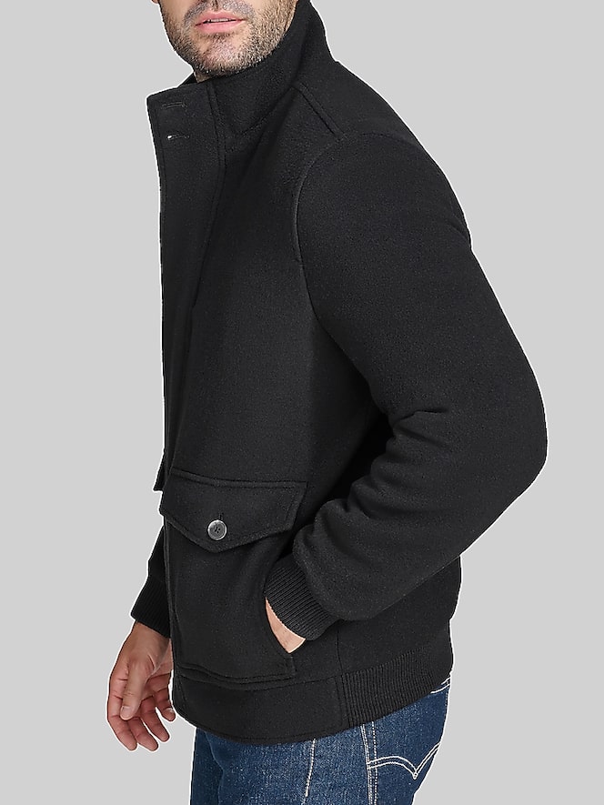 Cole Haan Wool Blend Stand Collar Bomber Jacket