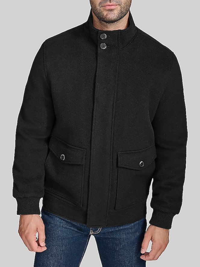 Cole Haan Wool Blend Stand Collar Bomber Jacket