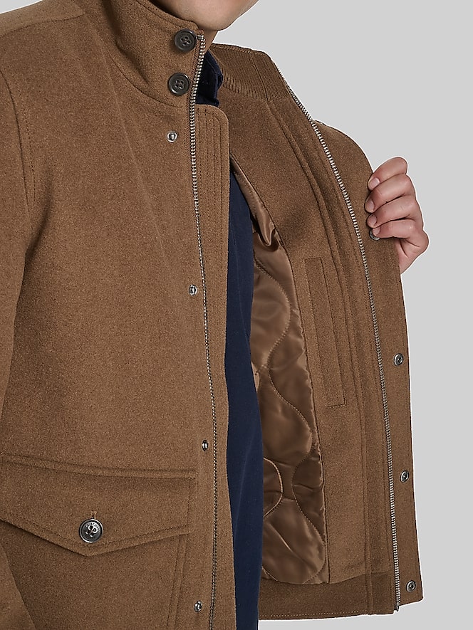 Cole Haan Wool Blend Stand Collar Bomber Jacket, Camel - Image 2 of 6