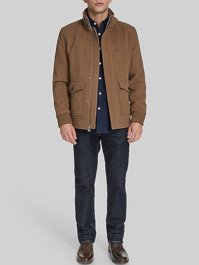 Cole Haan Wool Blend Stand Collar Bomber Jacket, Camel - Image 3 of 6