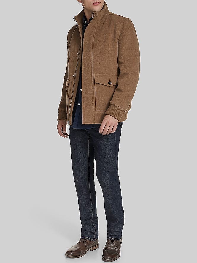 Cole Haan Wool Blend Stand Collar Bomber Jacket, Camel - Image 6 of 6