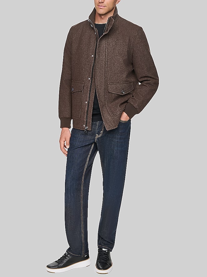 Cole Haan Wool Plush Stand Collar Bomber Coat