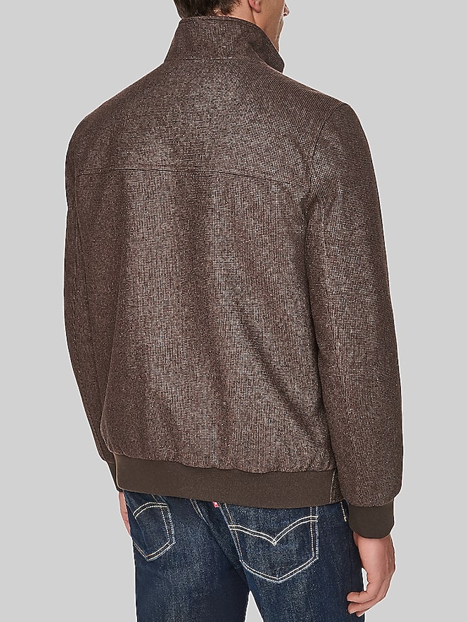 Cole Haan Wool Plush Stand Collar Bomber Coat