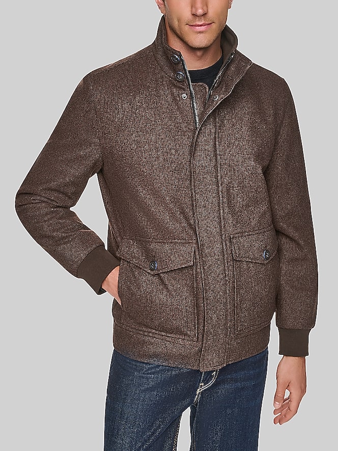 Cole Haan Wool Plush Stand Collar Bomber Coat