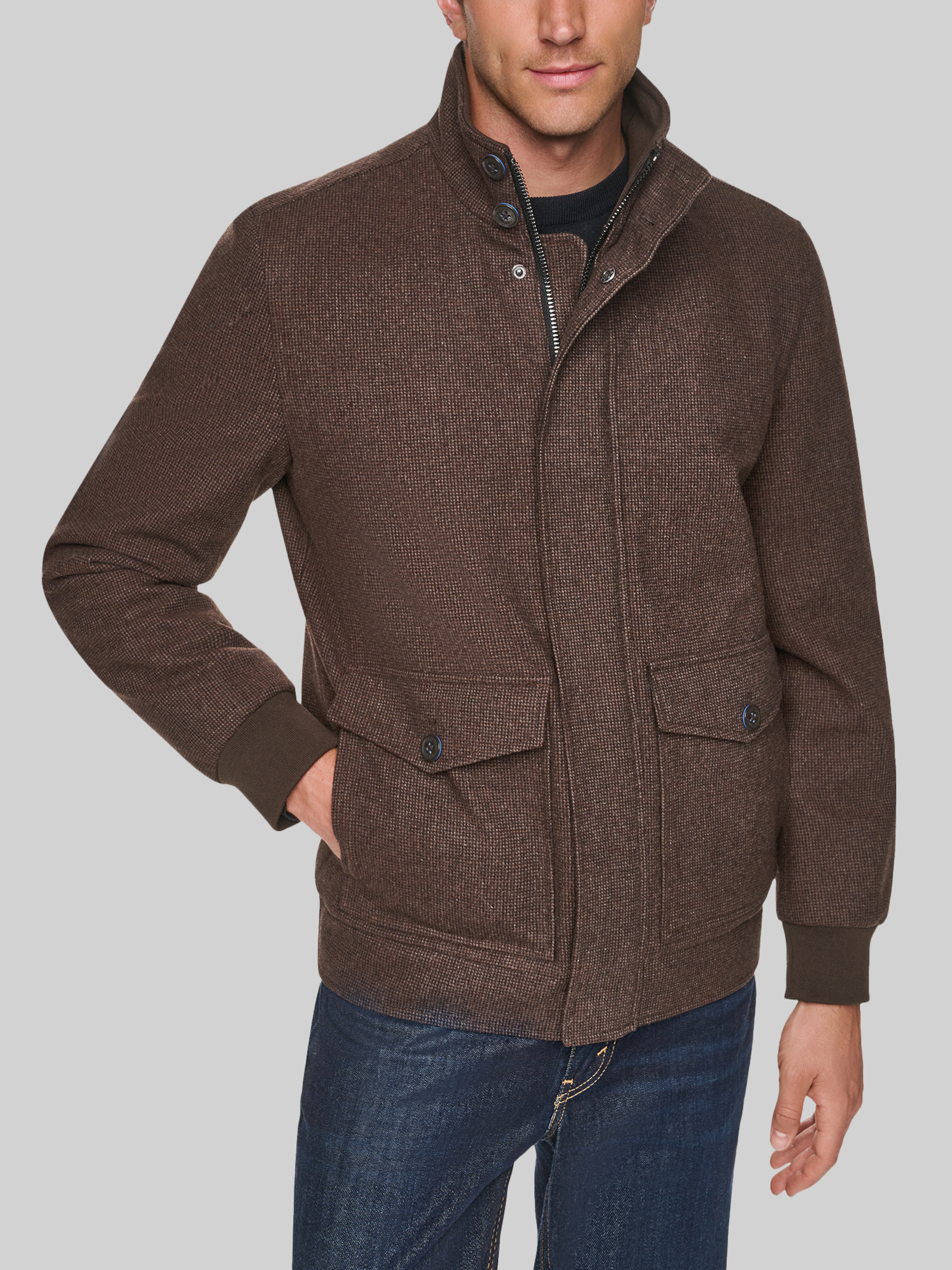 Wool Plush Stand Collar Bomber Coat