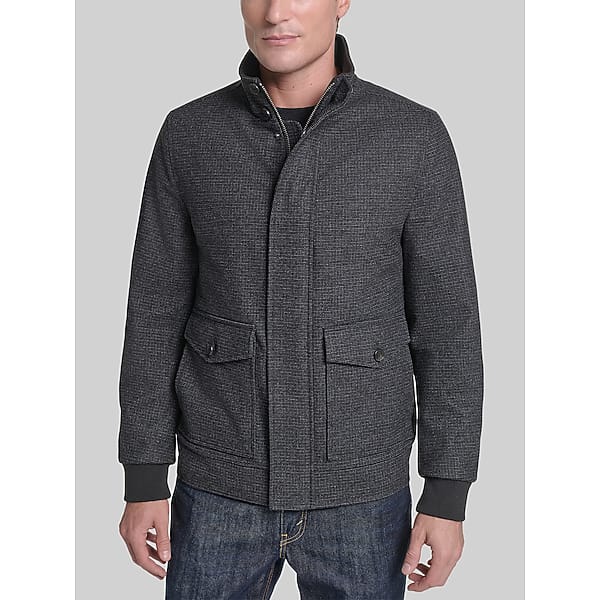 Cole Haan Men's Wool Plush Stand Collar Bomber Coat Charcoal Multi - Size: XL