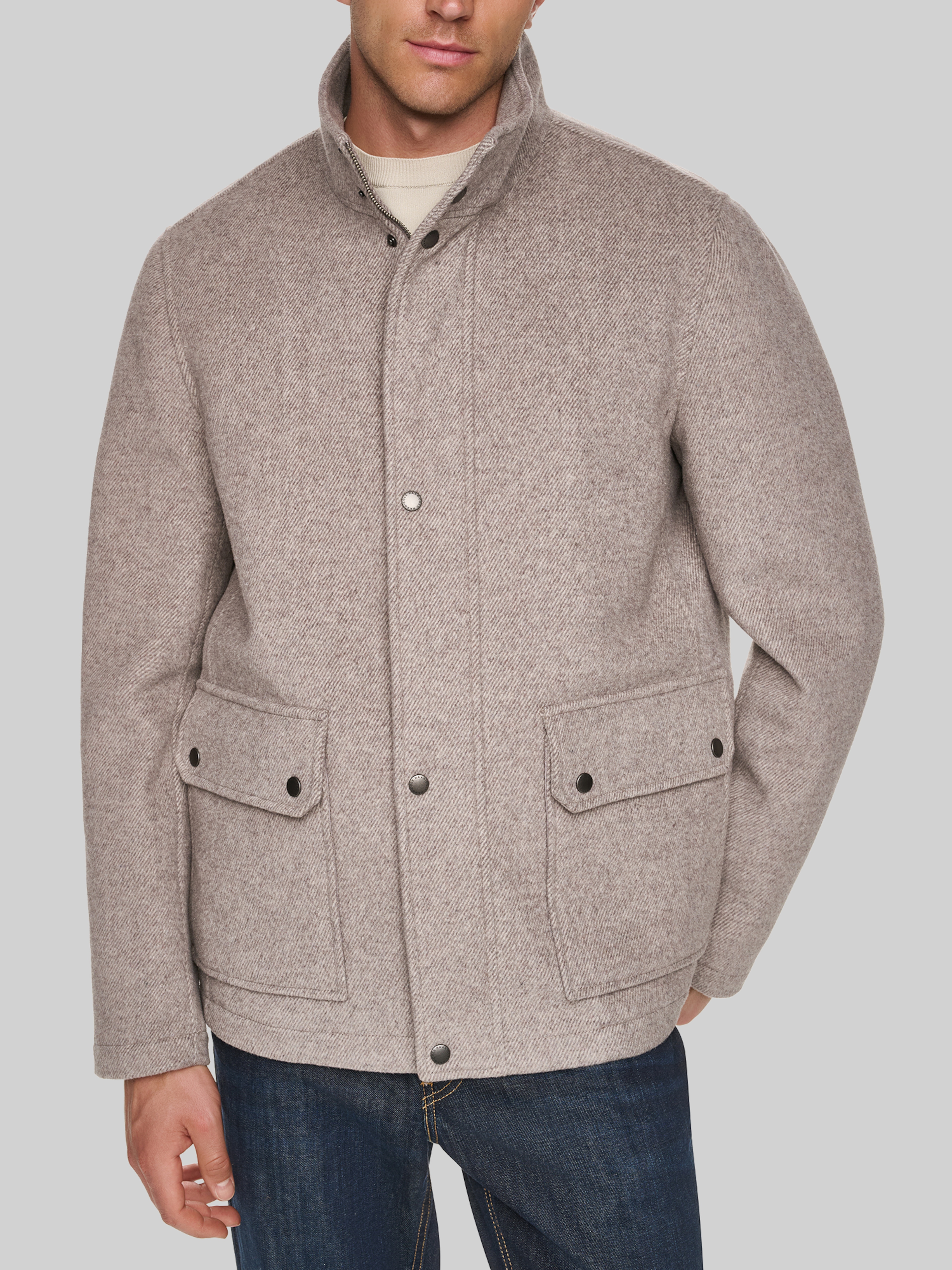 Wool Blend Twill Bomber Jacket