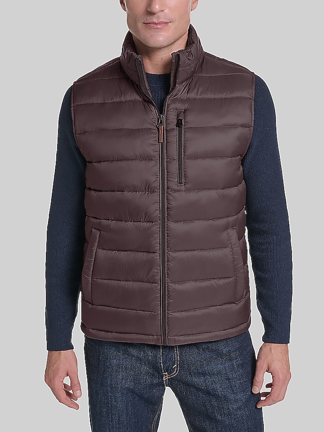 Cole Haan Zip Front Quilted Vest Brown