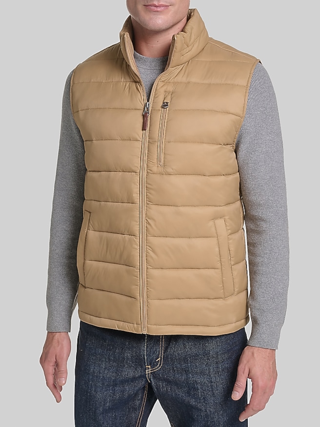 Cole Haan Zip Front Quilted Vest Sand