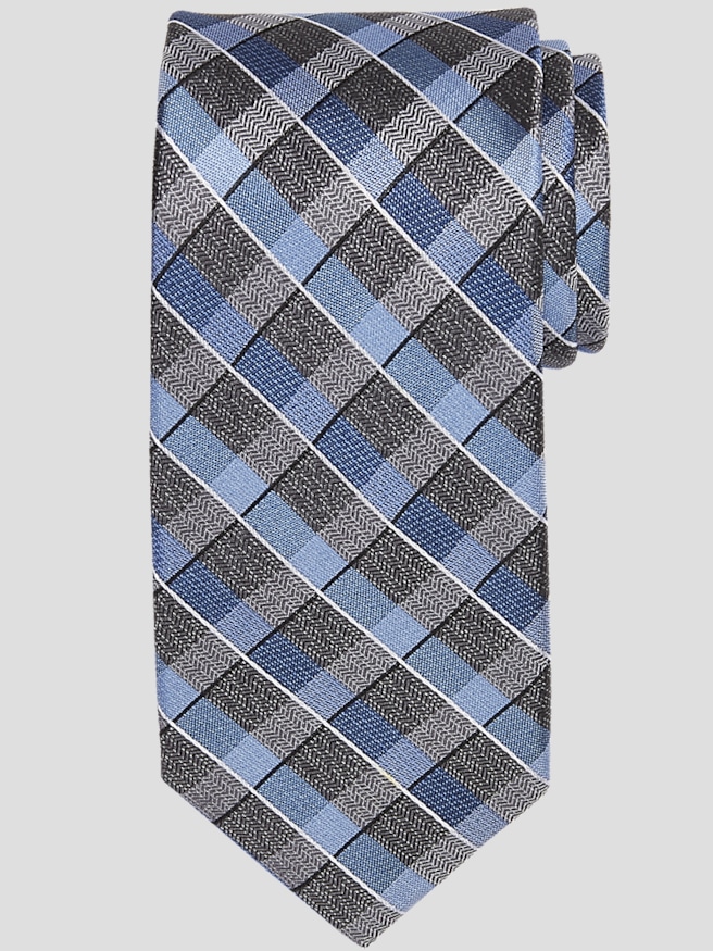 Pronto Uomo Men's Narrow Plaid Silk Tie , Blue/Char Plaid
