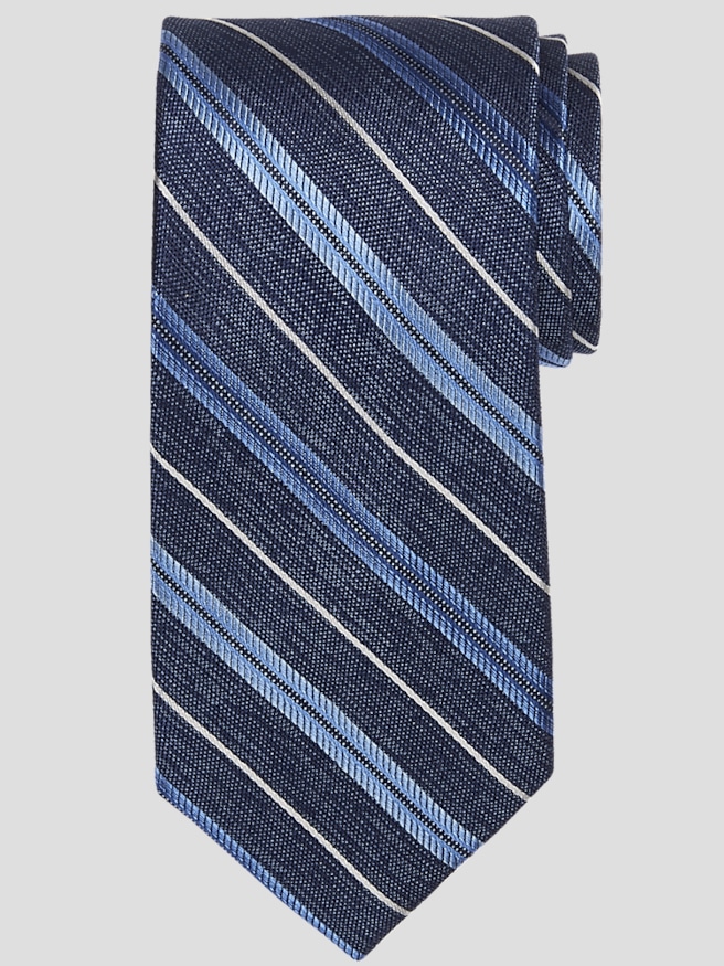 Pronto Uomo Men's Narrow Stripe Silk Tie , Blue Stripe