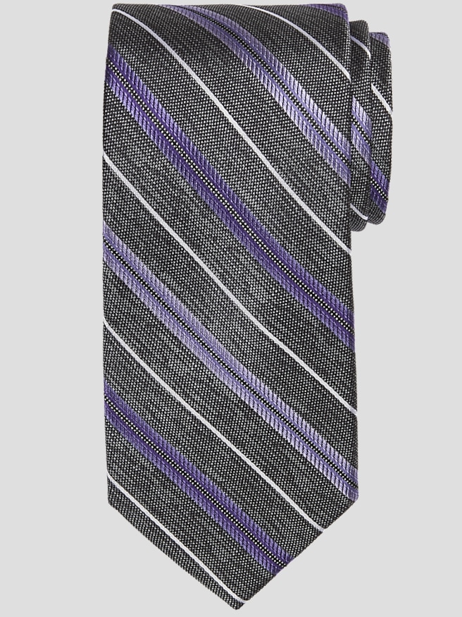 Pronto Uomo Men's Narrow Stripe Silk Tie Purple/Char