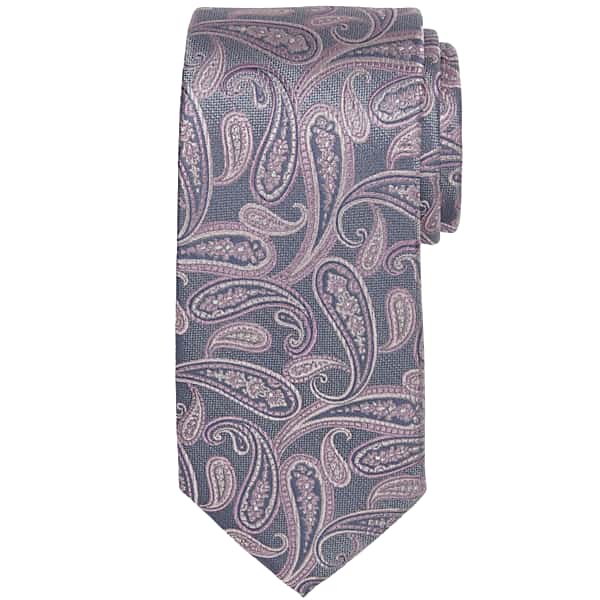 Pronto Uomo Men's Narrow Paisley Tie Pink/Char - Size: One Size - Only Available at Men's Wearhouse TMW803R80069