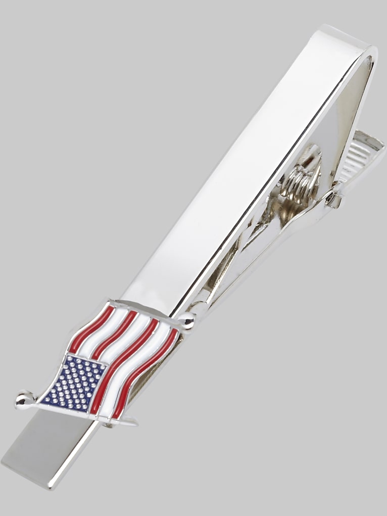 Pronto Uomo American Flag Silver Tie Bar