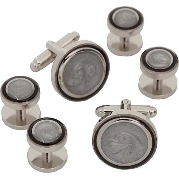 Pronto Uomo Men's Round Cufflink & Stud Set Gray - Size: One Size - Only Available at Men's Wearhouse