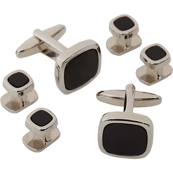 Pronto Uomo Men's Round Cufflinks & Studs Set Black - Size: One Size - Only Available at Men's Wearhouse TMW805T80037