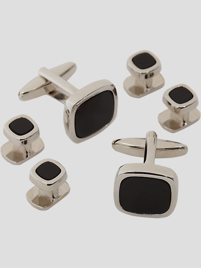 Pronto Uomo Men's Round Cufflinks & Studs Set , Black