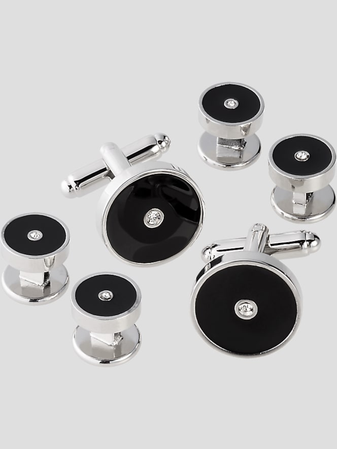 Pronto Uomo Round Rhinestone Cufflinks & Studs Set