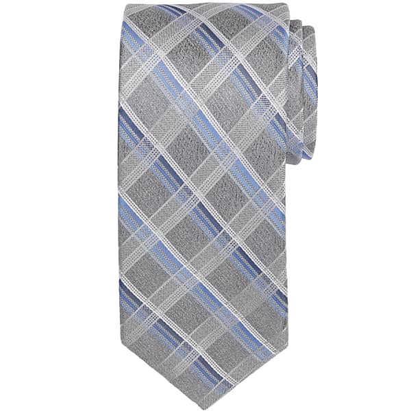 Pronto Uomo Men's Narrow Plaid Silk Tie Blue/Char Grid - Size: One Size - Only Available at Men's Wearhouse TMW808380004