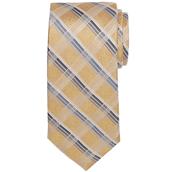 Pronto Uomo Men's Narrow Plaid Silk Tie Yellow/Blu Grid - Size: One Size - Only Available at Men's Wearhouse TMW808380016