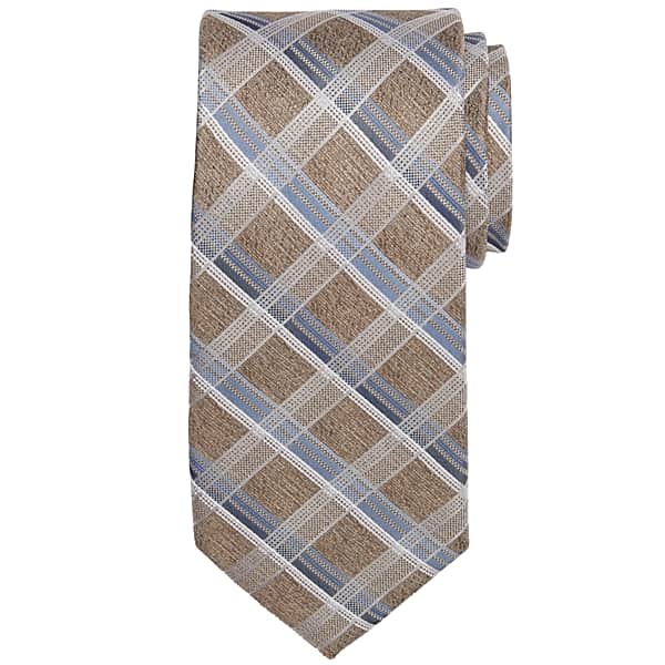 Pronto Uomo Men's Narrow Plaid Silk Tie Taupe/Blu Grid - Size: One Size - Only Available at Men's Wearhouse TMW808380041