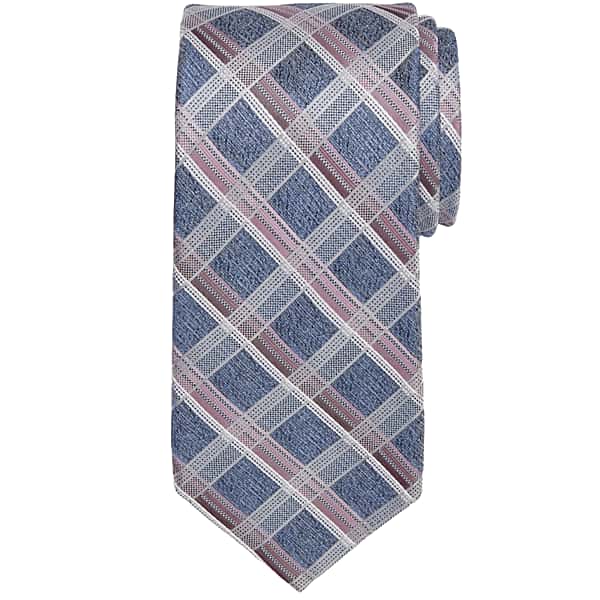 Pronto Uomo Men's Narrow Plaid Silk Tie Pink/Blue Grid - Size: One Size - Only Available at Men's Wearhouse TMW808380069