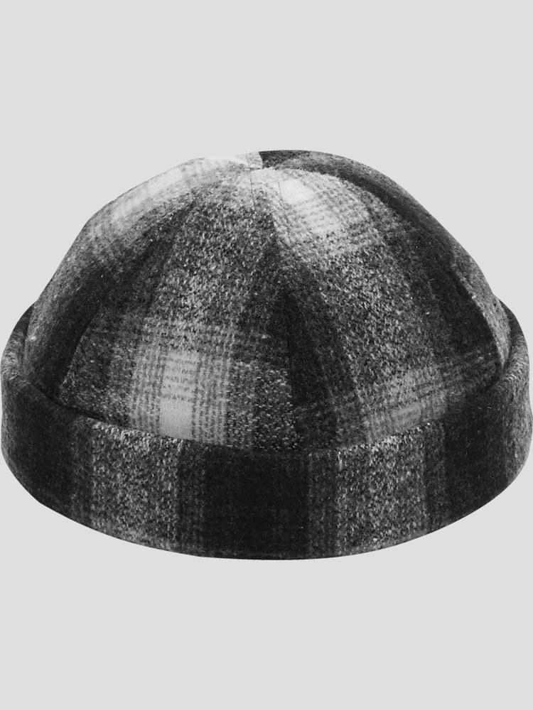 Plaid Wool Blend Hat - Grey